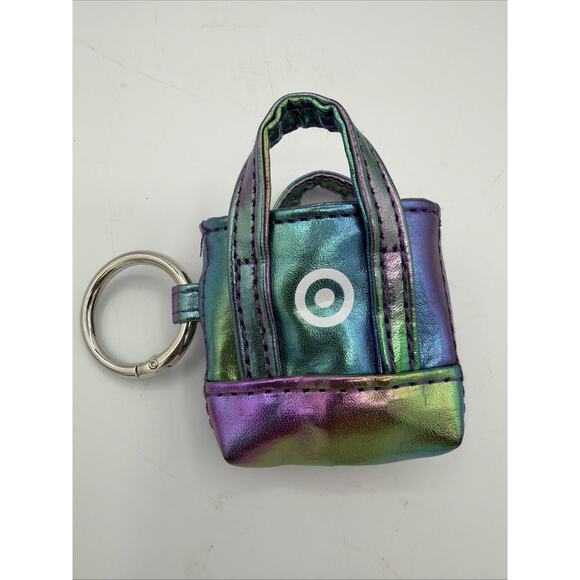 Target Keychain Mini Purse Shopping Bag Iridescent Blue Purple Green Bullseye - Picture 2 of 6